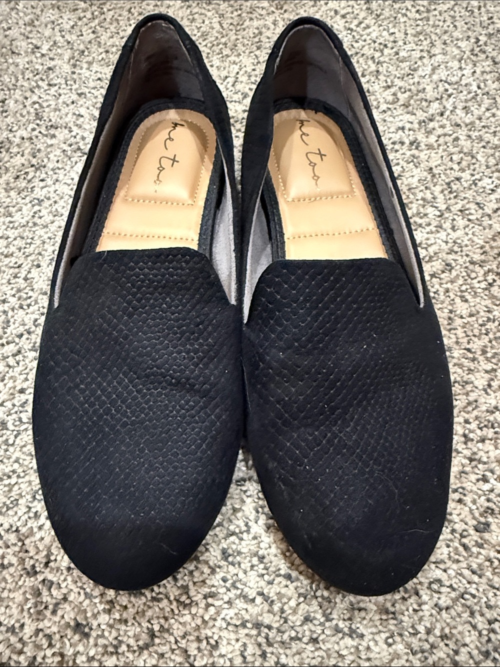 me too Black Textured Slip-On Loafers